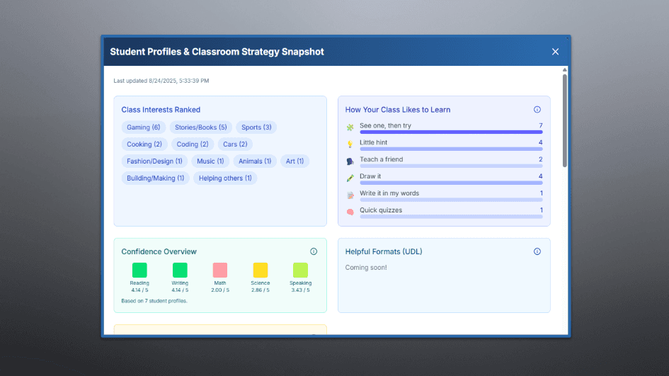Getting Started with Student Learning Profiles in Instructron